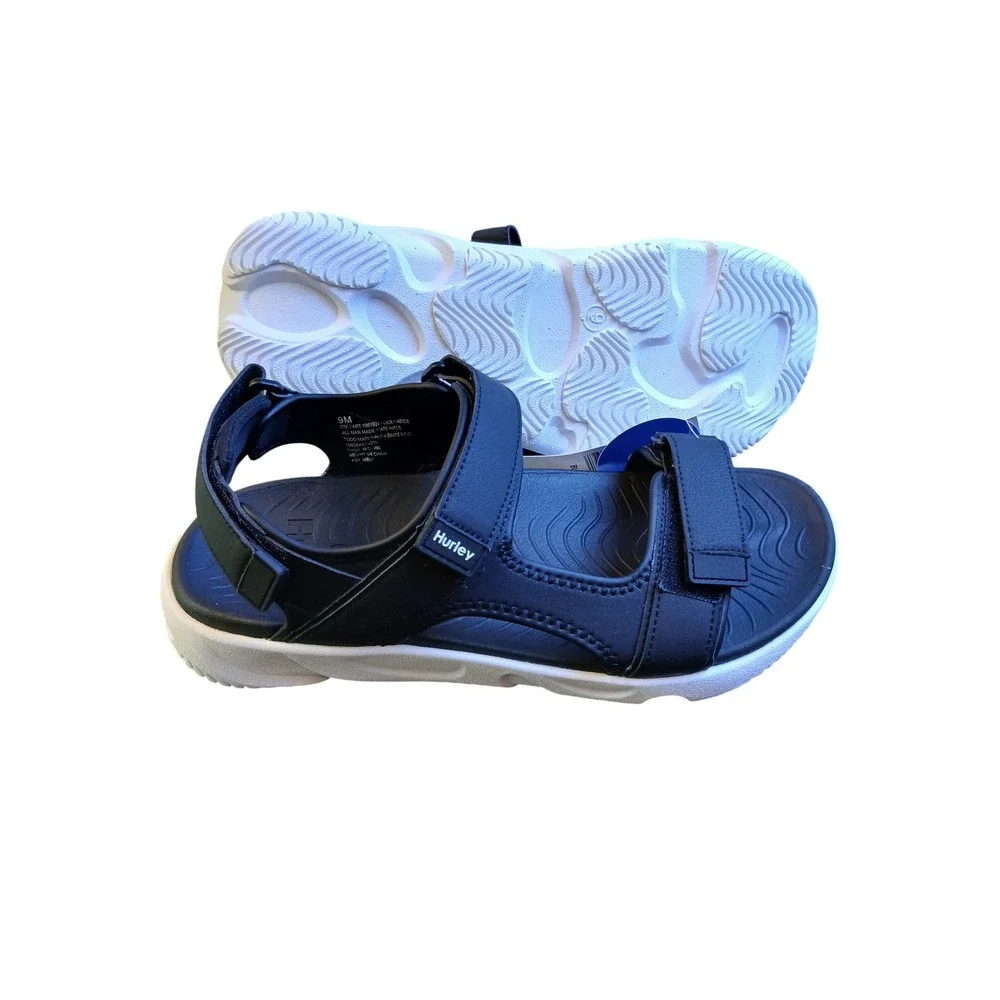 Hurley Oceanside Mens Sport Sandals Black White Strappy Hook and Loop 1961927 9M